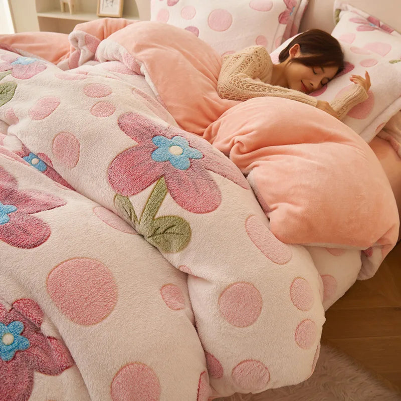 Afralia™ Snowflake Velvet Duvet Cover: Cartoon Jacquard, Soft & Fluffy Bedding for Autumn/Winter