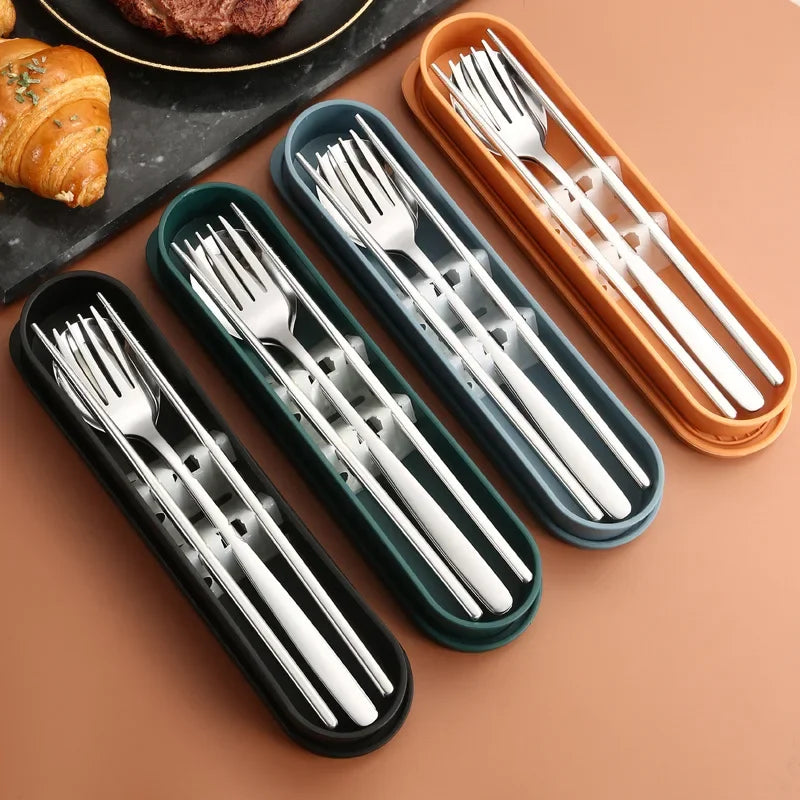 Afralia™ Stainless Steel Cutlery Set with Box Holder - 3PCS Dinnerware