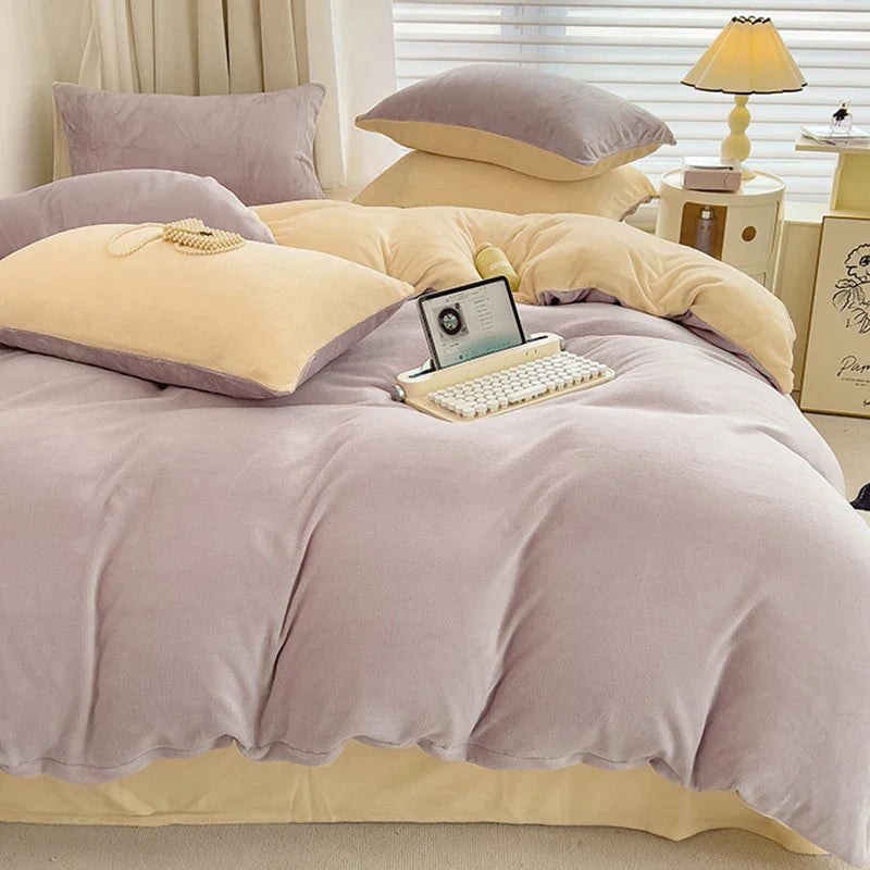 Afralia™ Milk Velvet Winter Quilt Cover Queen Size Double-Sided Plush Bedding Duvet