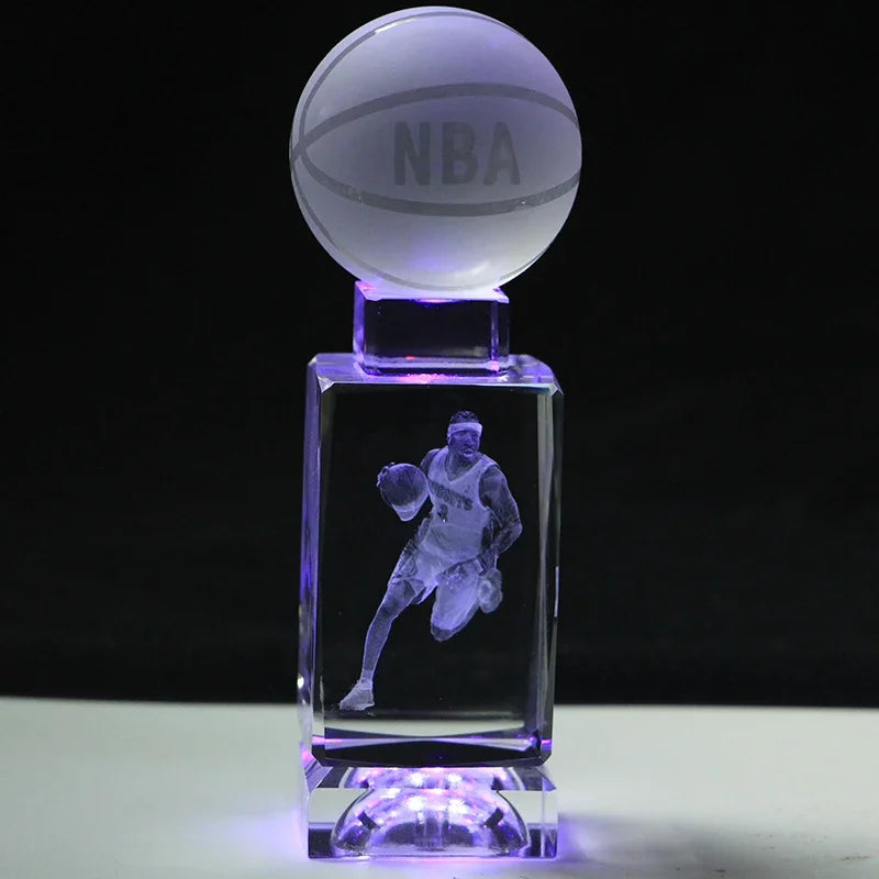 Afralia™ NBA Star Crystal Basketball Table Lamp Glass Bed Room Decor Light Lampshade