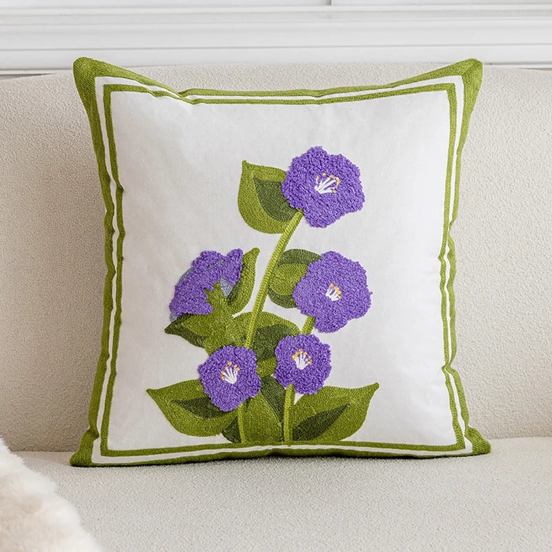 Afralia™ Floral Embroidery Canvas Cushion Cover 45*45 - Decorative Throw Pillow Cover