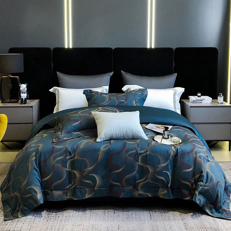 Afralia™ 1200TC Egyptian Cotton Satin Jacquard Patchwork Bedding Set with Silky Finish