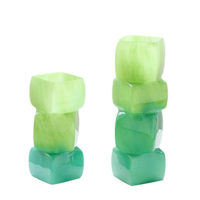 Afralia™ Square Geometric Glass Vase Gradient Color Flower Arrangement Home Decor