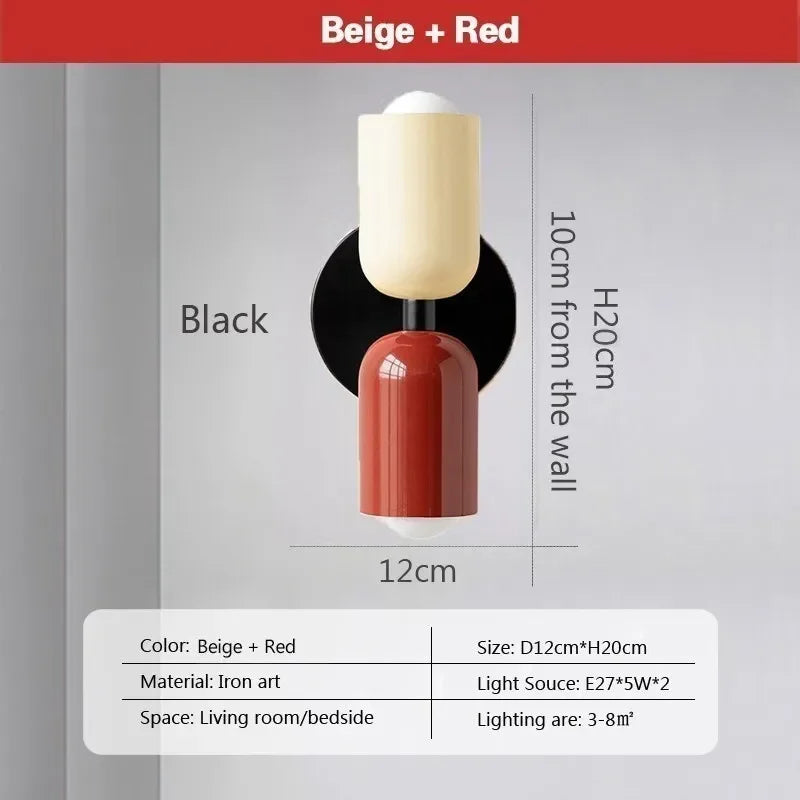 Afralia™ Macaron Cream 2Head LED Wall Lamp - Black Bedside Sconce for Home Decor