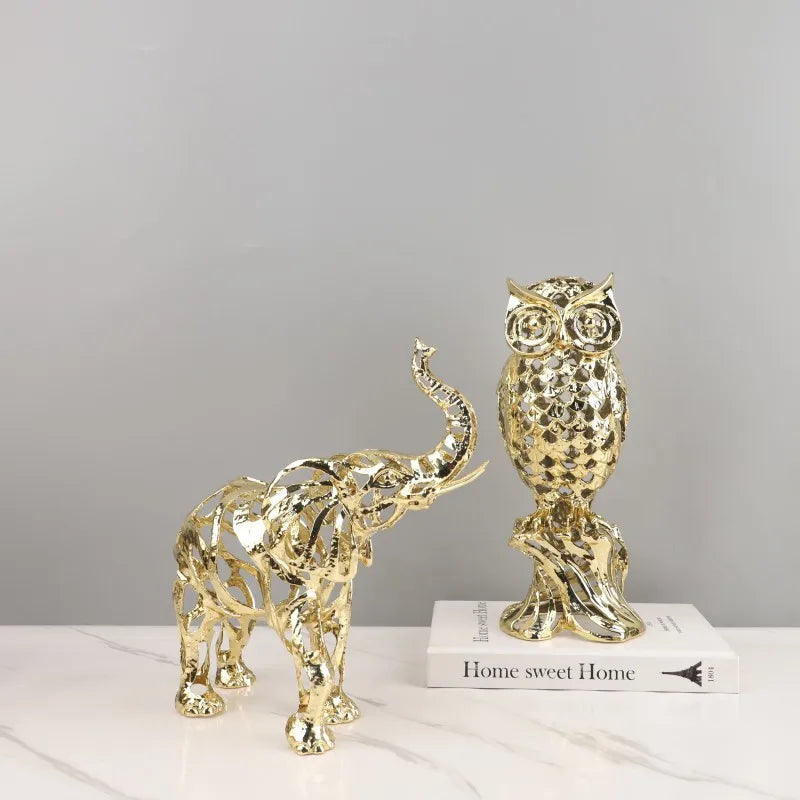 Afralia™ Golden Openwork Animal Sculpture Set for Home Decoration