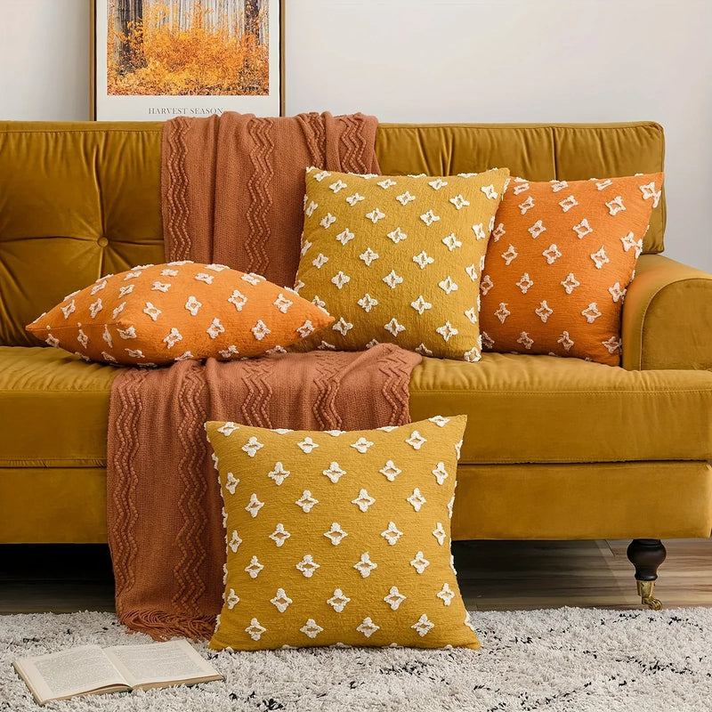 Afralia™ Yellow Star Cushion Cover - 45*45 Cotton Throw Pillow Case