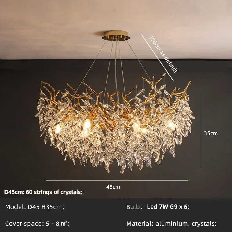 Afralia™ Crystal LED Pendant Lights Gold Dining Room Branch Chandelier