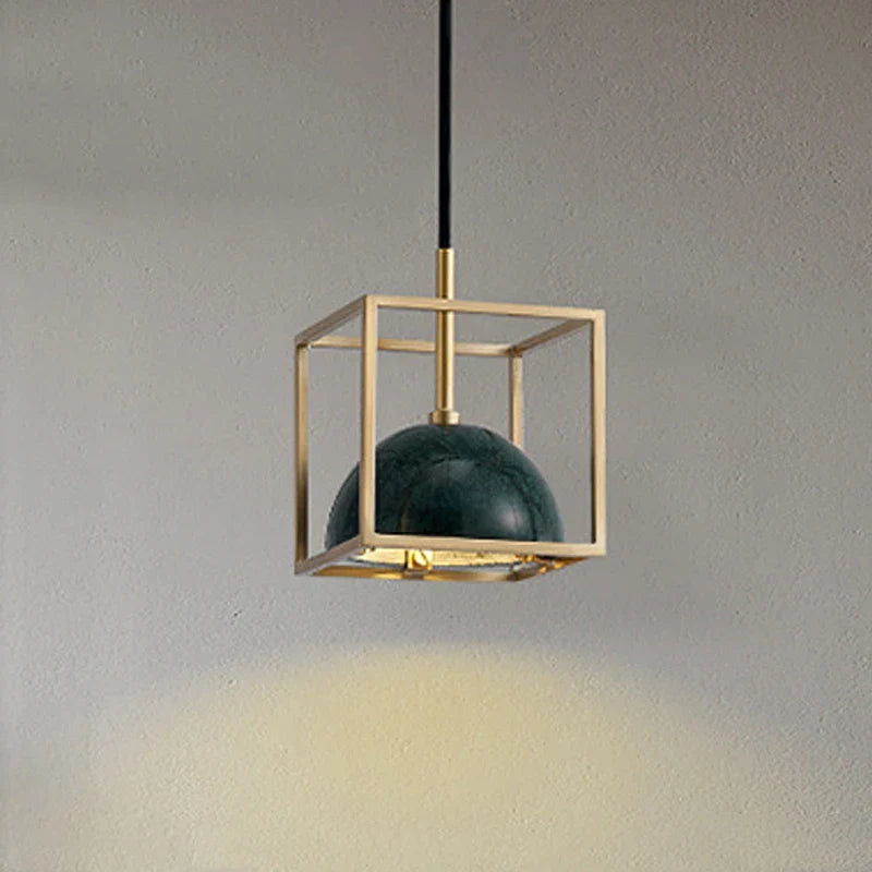 Afralia™ Vintage Green Gold Cage LED Pendant Lamps for Home Decoration in European Style