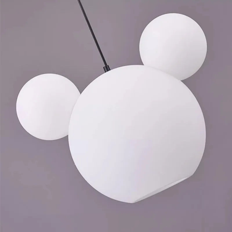 Afralia™ Mickey Mouse Glass Pendant Light - Minimalist Cartoon Bedroom Decor