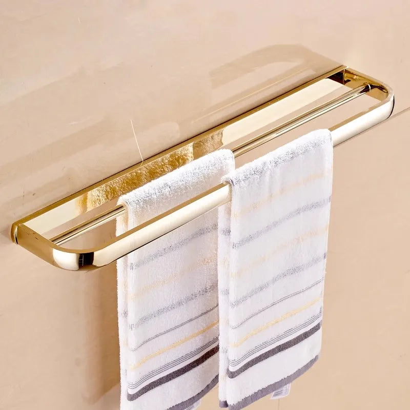 Afralia™ Gold Brass Bathroom Hardware Set: Paper Holder, Towel Bar, Soap Basket, Towel Rack