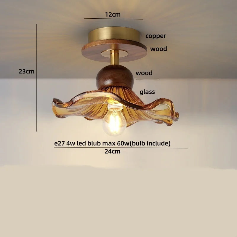 Afralia™ Wood Ball LED Ceiling Lamp Vintage Loft Copper Canopy Light