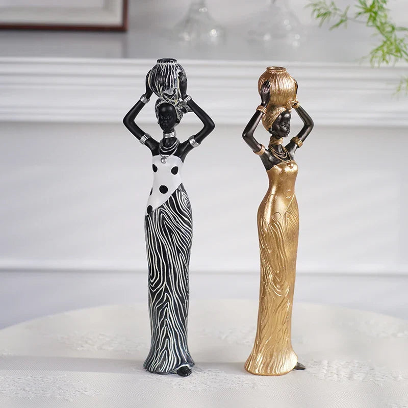 Afralia™ Black Woman Resin Figurine: Exotic Decor for Home Living Room, Bedroom, Desktop