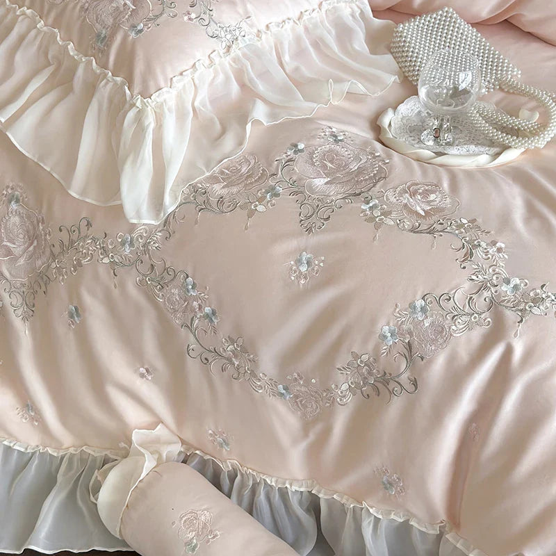 Afralia™ Luxury Flowers Embroidery Bedding Set Queen King Size 1000TC Egyptian Cotton