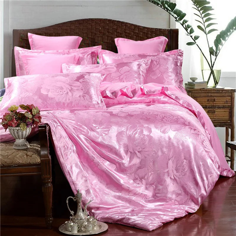 Afralia™ Satin Jacquard Summer Bedding Set - Solid Color Double Bed Duvet Kit