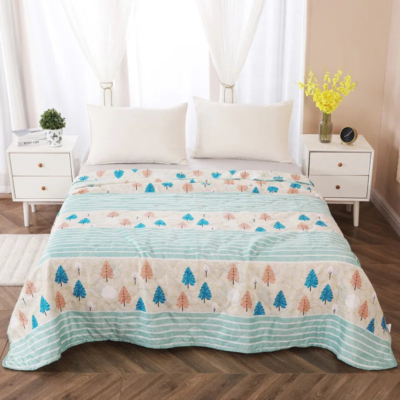 Afralia™ Fashion Flower Printed Cotton Jacquard Quilted Comforter - Lightweight & Breathable Summer Blanket