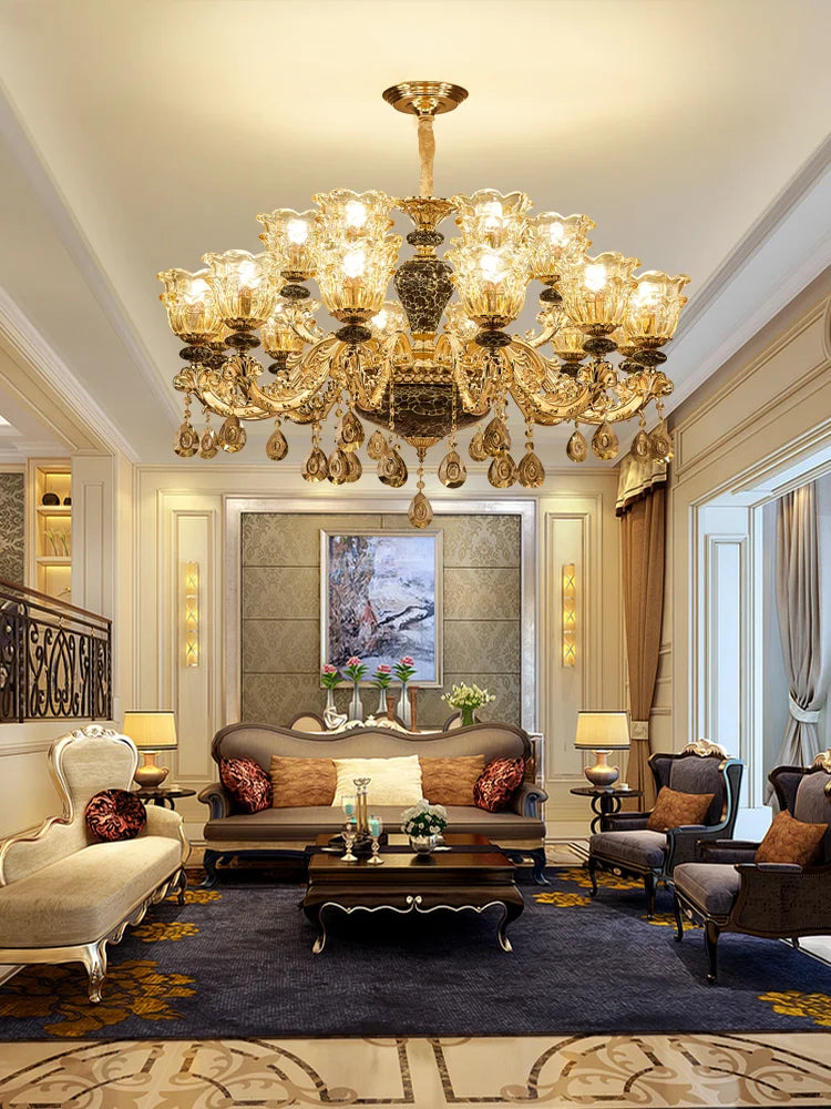 Afralia™ Luxury Crystals Chandelier Ceramic Crystal Lamp for Living Room Bedroom