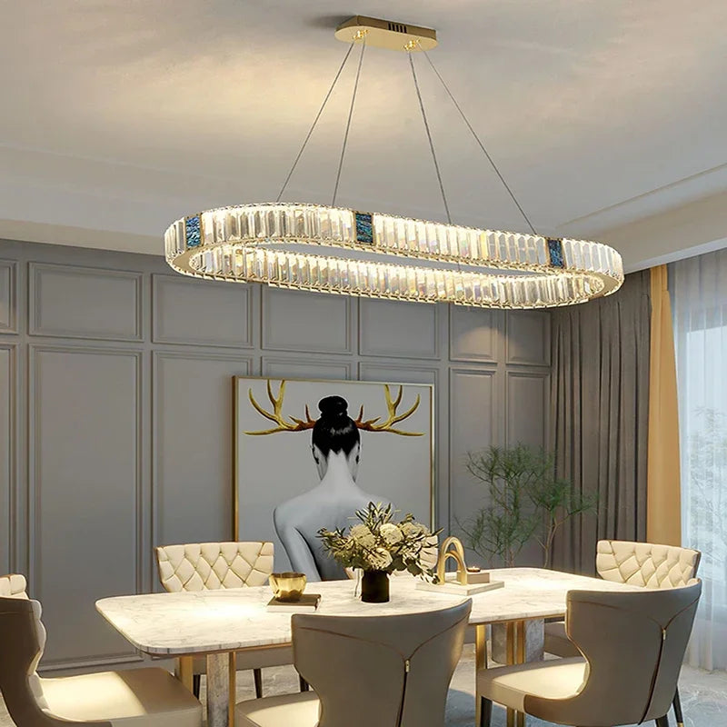 Afralia™ Crystal Pendant Chandelier LED Lighting for Kitchen Dining Room Villa