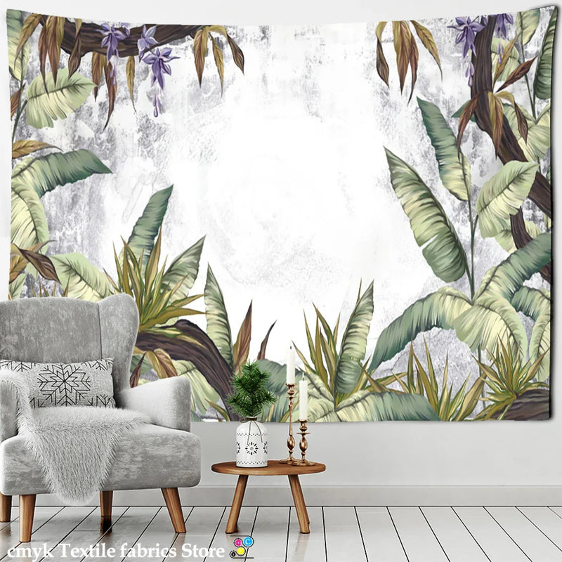 Purple Flowers Oil Painting Tapestry Wall Hanging by Afralia™ - Tropical Landscape Home Decor