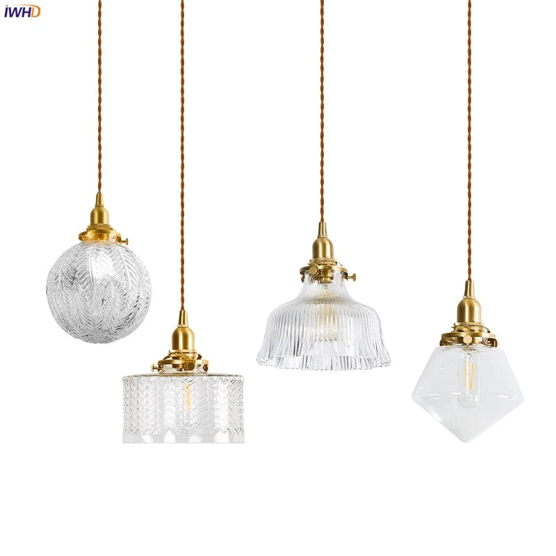 Afralia™ Clear Glass Copper LED Pendant Lamp for Home Decor & Lighting