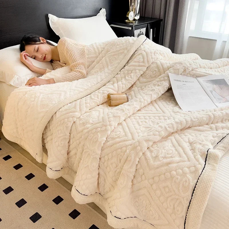 Afralia™ Plush Velvet Carved Blanket: Luxe Bed & Sofa Warmth for Autumn/Winter