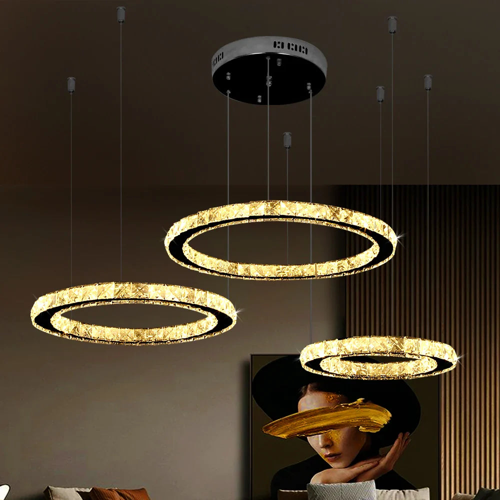 Afralia™ Crystal LED Ring Chandelier for Luxe Living Spaces