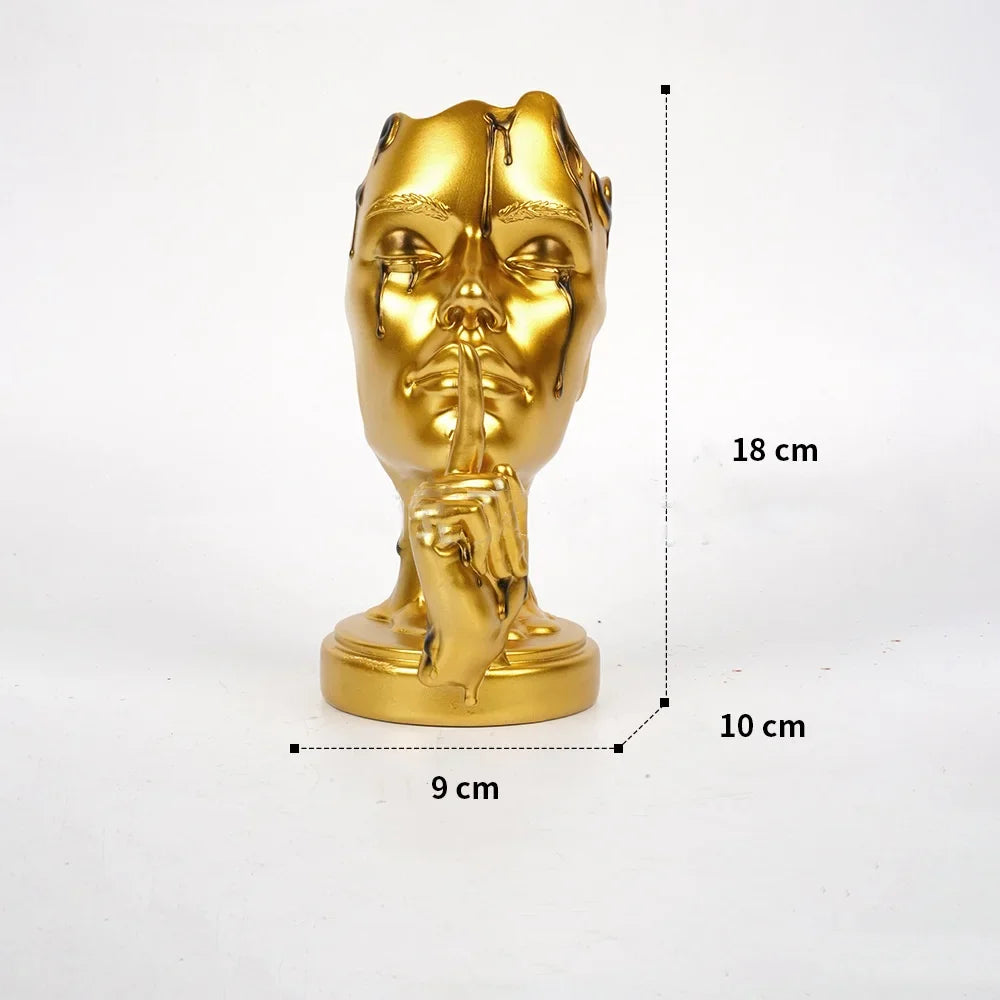 Afralia™ Abstract Face Mask Silence Gold Resin Statue Home Decor Figurine
