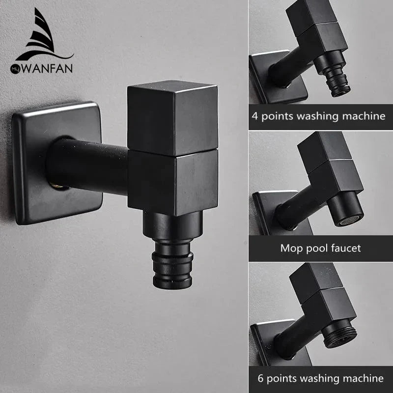 Afralia™ Black Wall Mount Washing Machine Tap - Garden Outdoor Bathroom Water Faucet