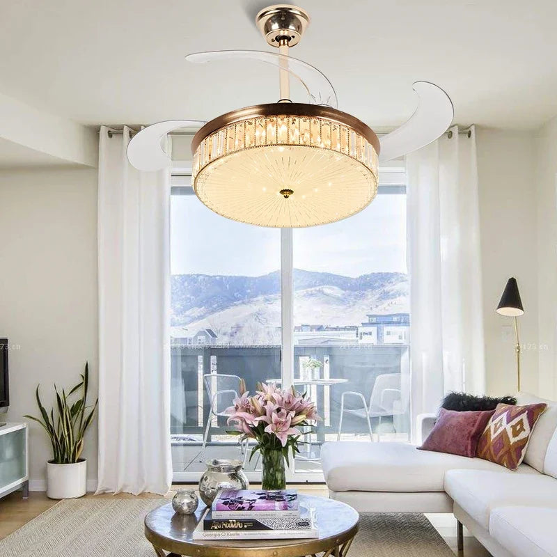 Afralia™ 42" Invisible LED Ceiling Fan with Retractable Blades & Remote Control