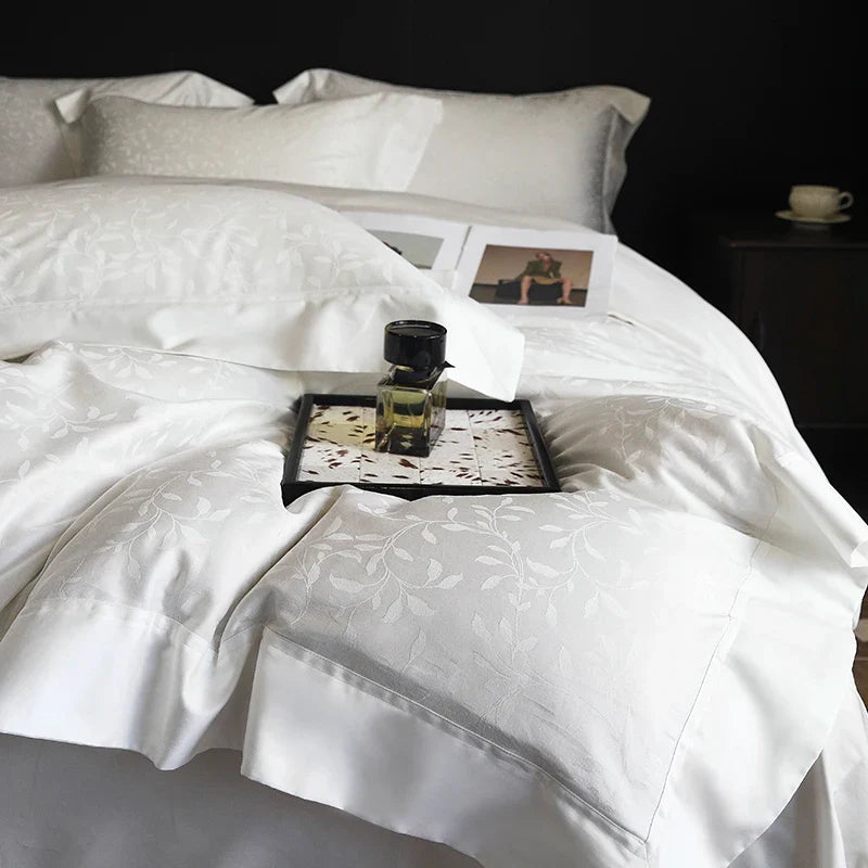 Afralia™ White Egyptian Cotton Jacquard Bedding Set, Luxury Silky Soft, 1000TC