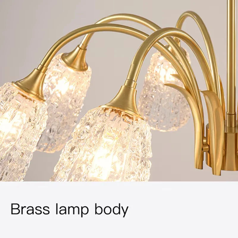 Afralia™ Glass Copper Chandelier: Luxury Gold Brass Pendant Light for Living Room, Bedroom, Kitchen.