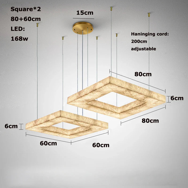 Afralia™ Dimmable LED Gold Chrome Marble Alabaster Chandelier Pendant Light for Dining Room