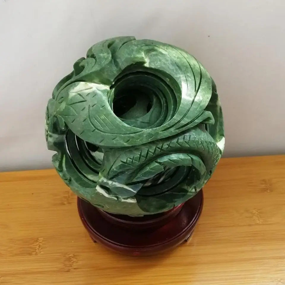 Afralia™ Jade & Stone Dragon Phoenix Ball Set Feng Shui Decor