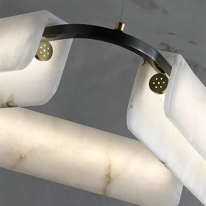 Afralia™ Natural Marble LED Ceiling Pendant Light: Stylish Dimmable Decorative Lighting for Living Room