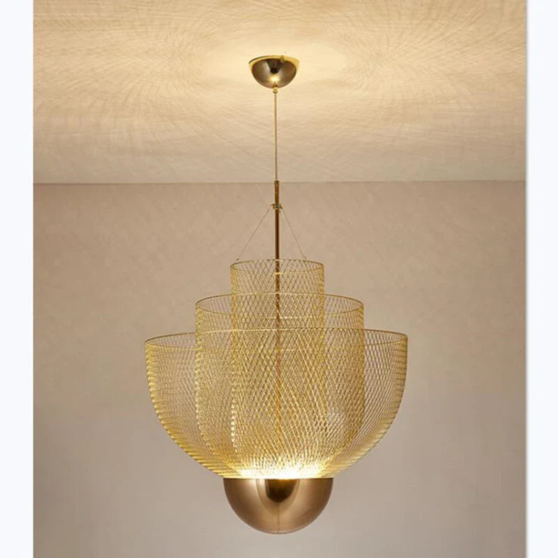 Afralia™ Meshmatics Chandelier: Modern Cage Design LED Dimmable Lighting Fixtures for Dining Room