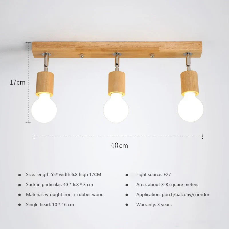 Afralia™ Nordic Wood Ceiling Light - Adjustable Single/Three Head for Living Room, Bedroom, Aisle