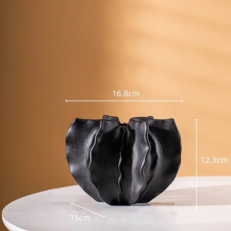 Afralia™ Wrinkle Pattern Ceramic Vase Handicraft Petal Flower Home Decor