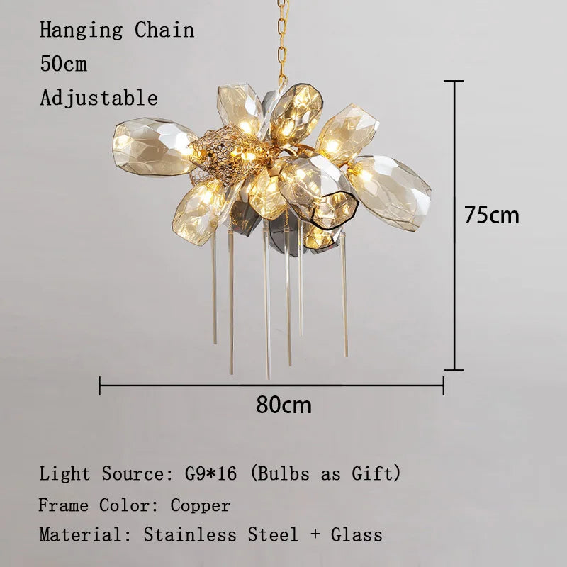 Afralia™ Gold Glass Chandelier: Modern Artistic Personality, High-End Lighting for Living & Dining Room