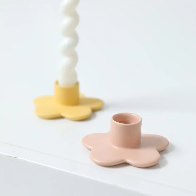 Afralia™ Cartoon Flower Ceramic Candle Holder Candelabrum Desktop Storage Accessory