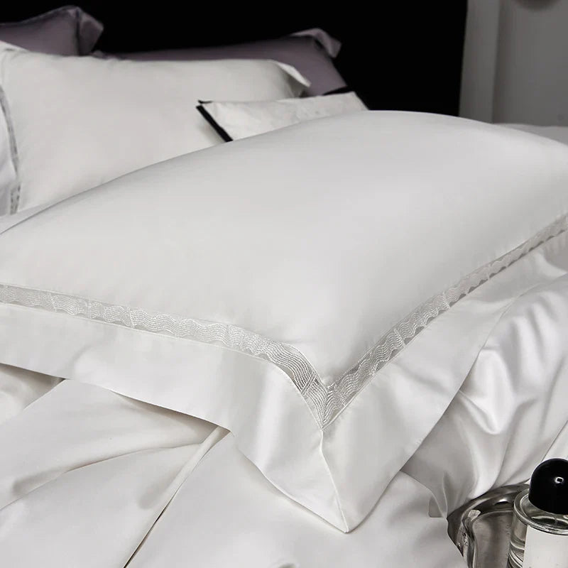 Afralia™ Hollow Lace Wide Edge Luxury Bedding Set with Soft Silky Finish