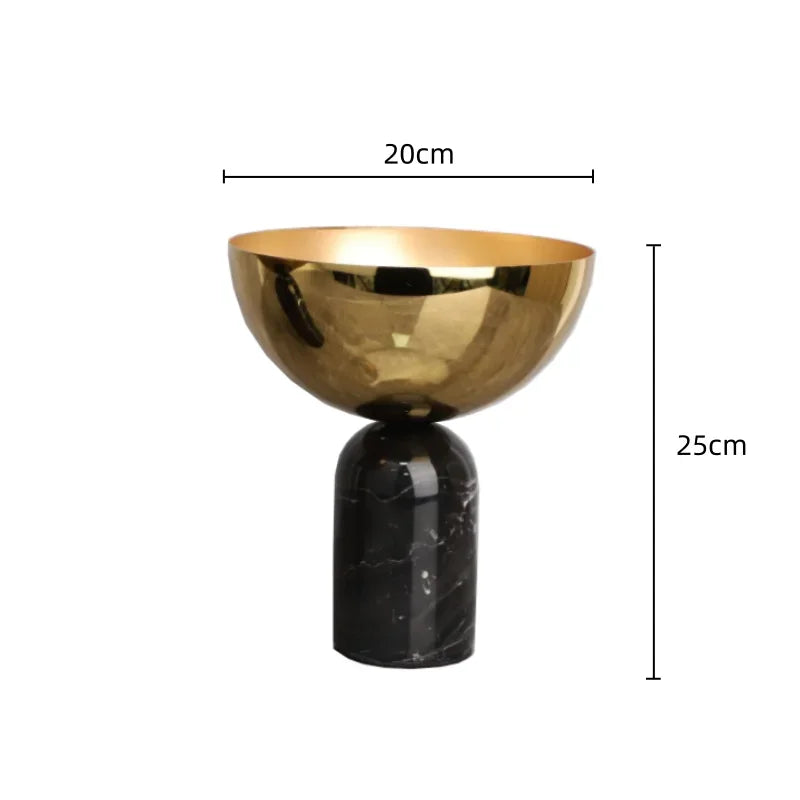 Afralia™ Golden Fruit Bowl Metal Handicraft with Marble Base Storage Container Tray