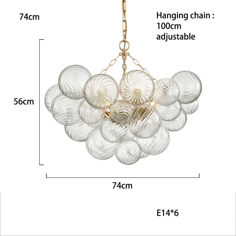 Afralia™ Glass Bubble Gold Chandelier LED Pendant Light for Dining Room