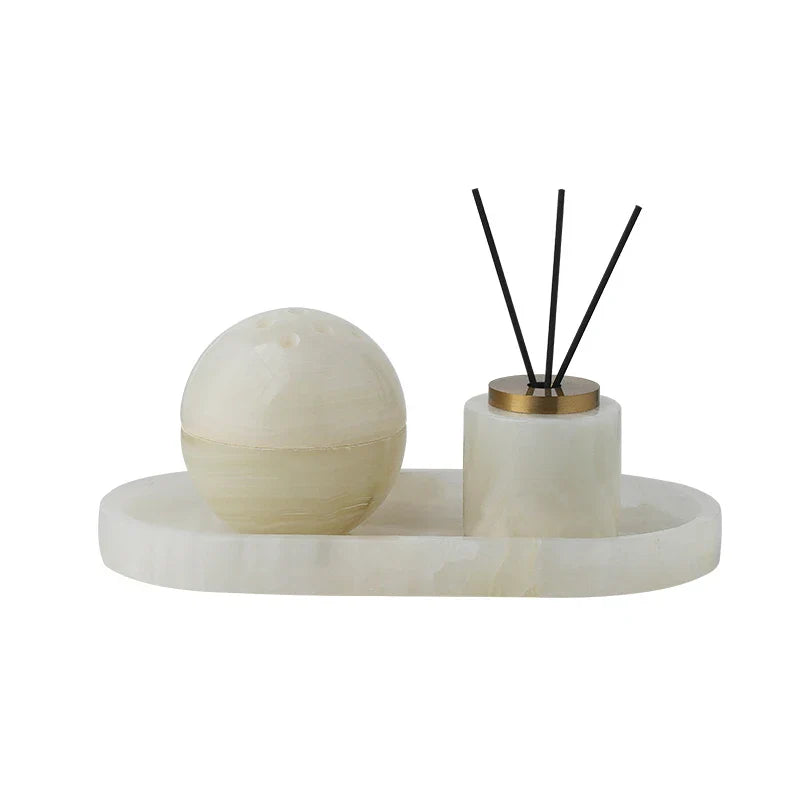 Afralia™ Marble Stone Fragrance Diffuser Travertine Sphere Incense Burner with Tray
