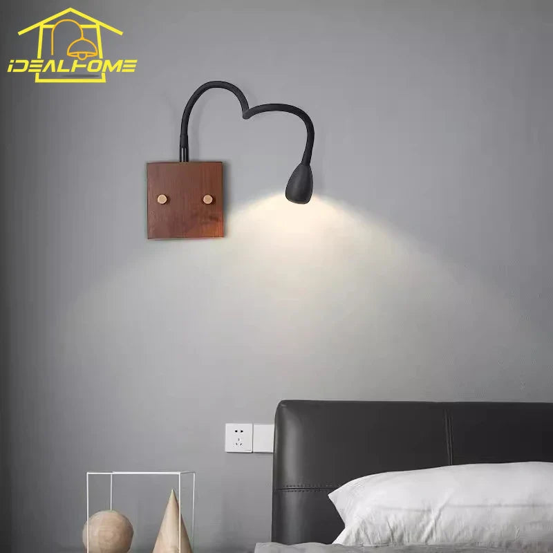Afralia™ Walnut Wood LED Wall Lamp for Bedroom Study Cafe, Adjustable Universal Joint