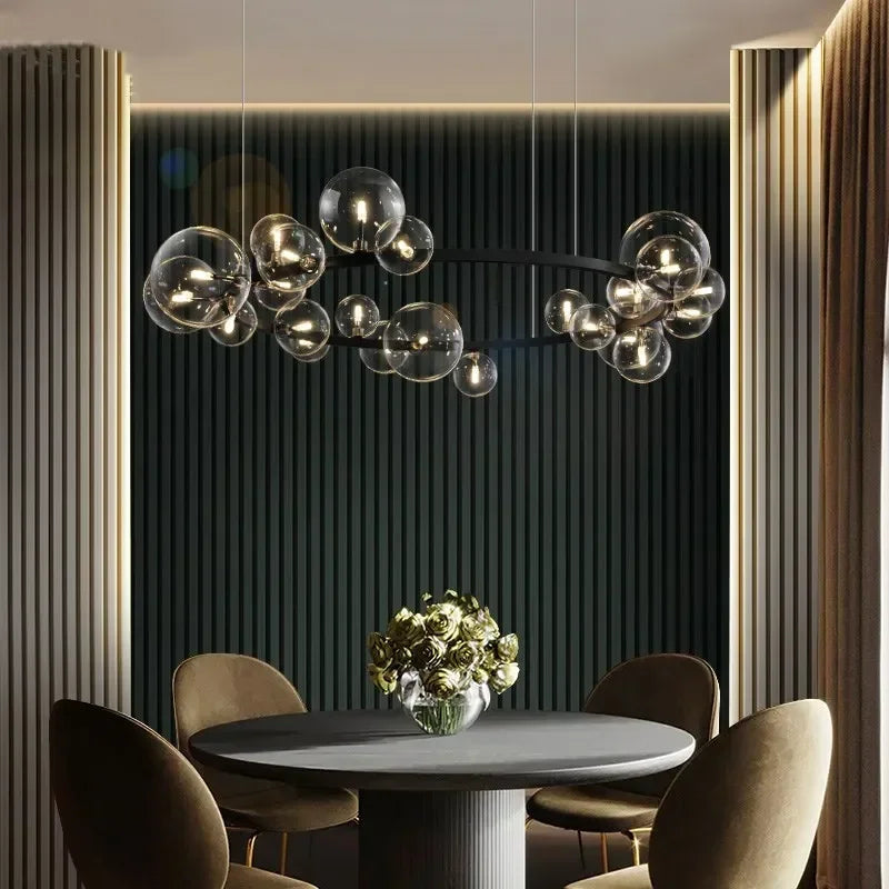 Afralia™ Modern Metal Chandelier with Clear Glass Bubbles - 7-Light G9 Fixture for Home Living Room