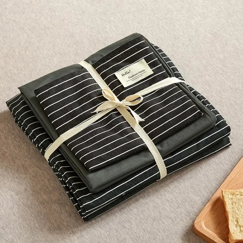 Afralia™ Japanese Grid Print Bed Set in Washed Cotton for Summer Comfort