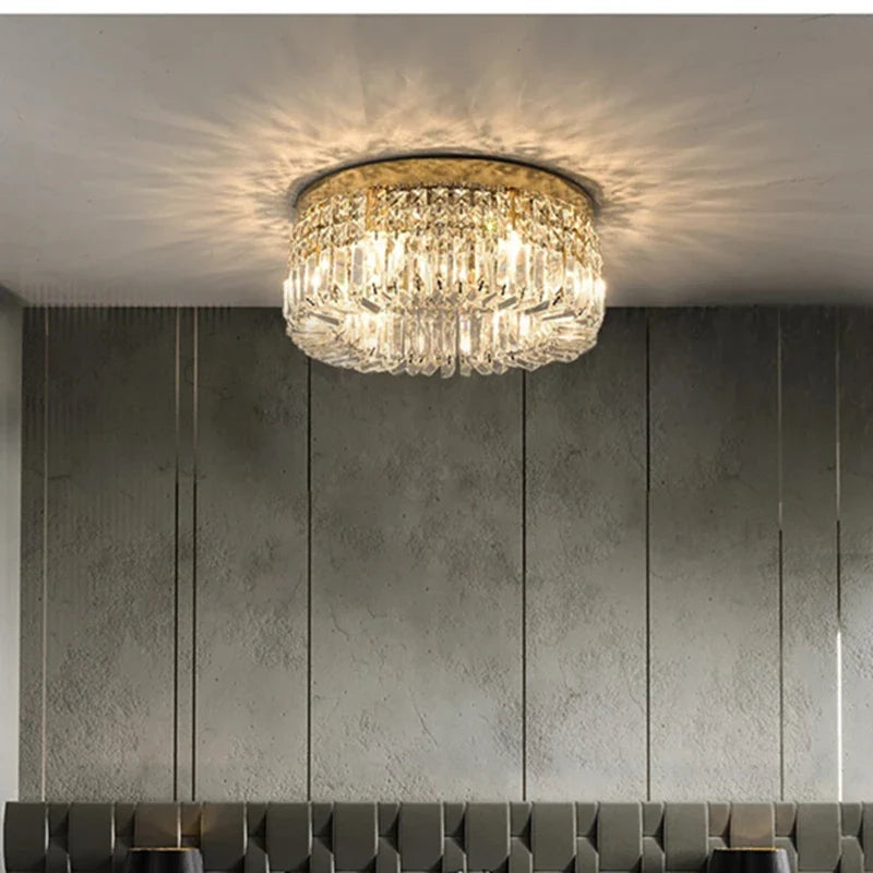 Afralia™ Golden LED Crystal Round Ceiling Lamp