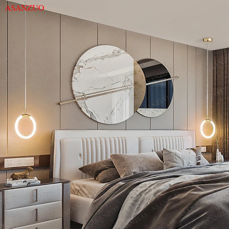 Nordic White Ring Brass Pendant Light for Bedroom and Dining Room by Afralia™