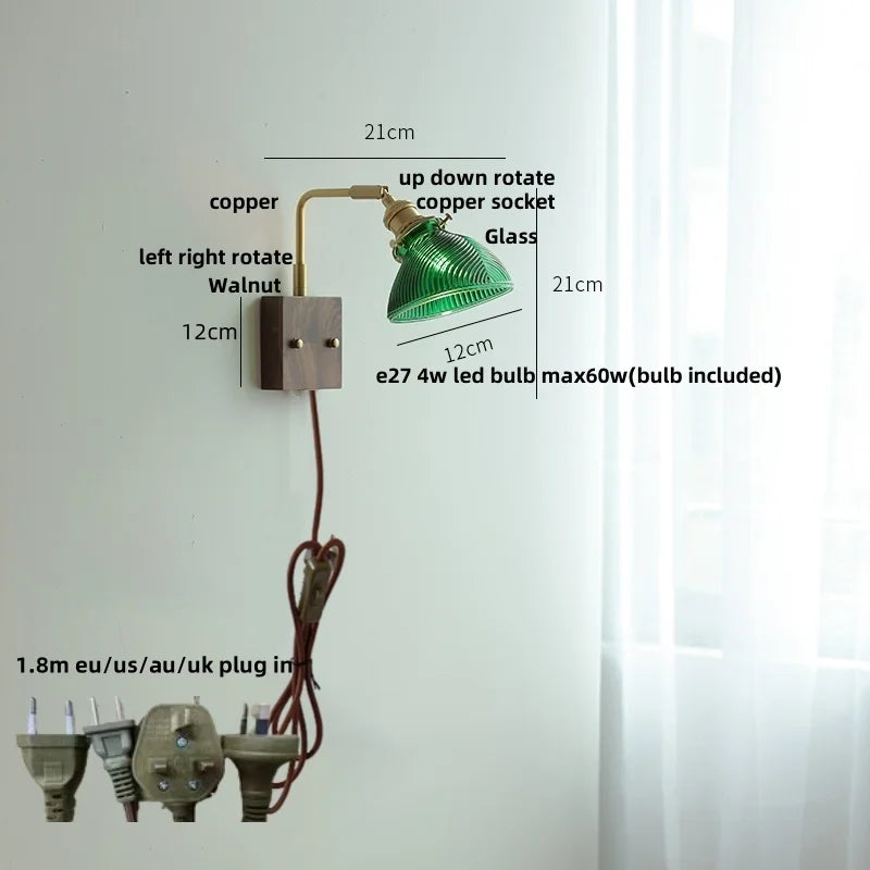 Afralia™ Walnut Wood LED Wall Sconce Glass Rotatable Stair Light Fixtures