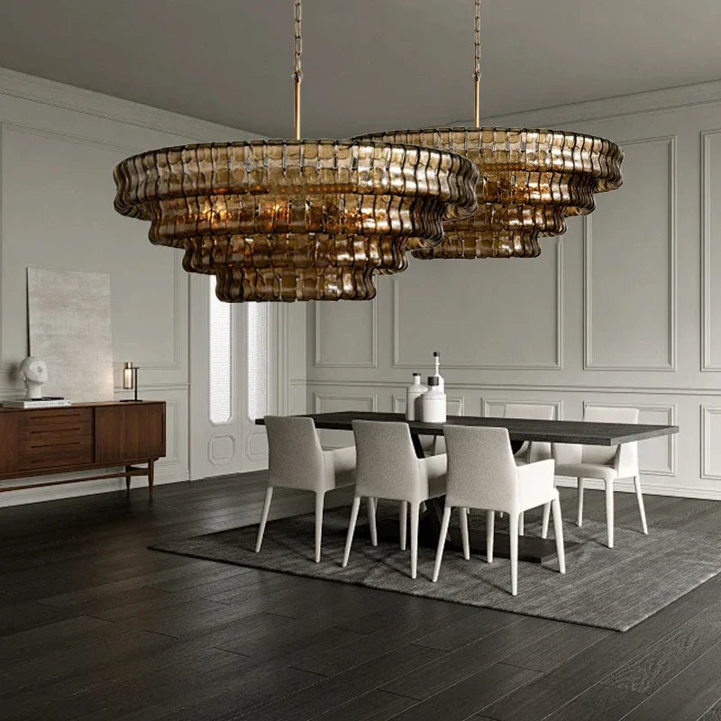 Afralia™ Brown Glass Chandelier for Dining & Living Room, Classic Vintage Suspension Lamps