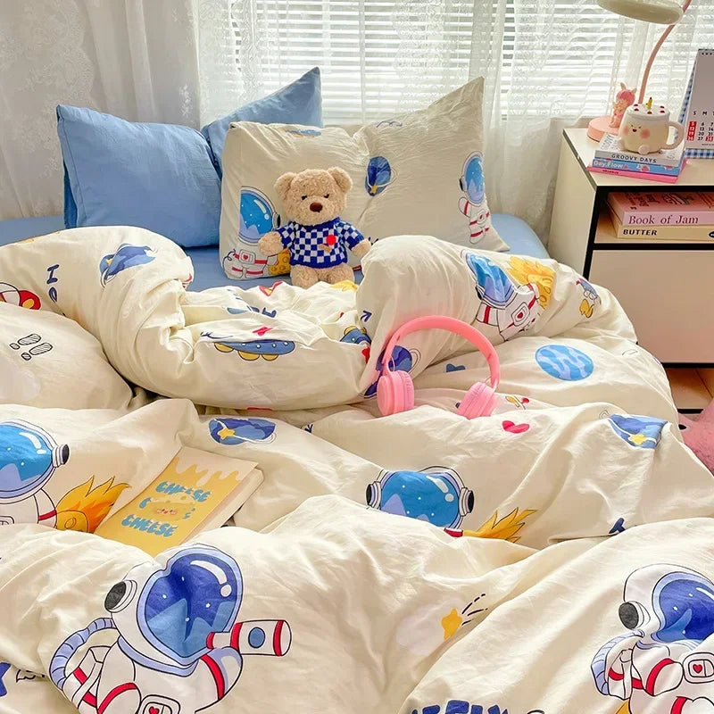 Afralia™ Cozy Cartoon Printed Cotton Comforter Set for Adults